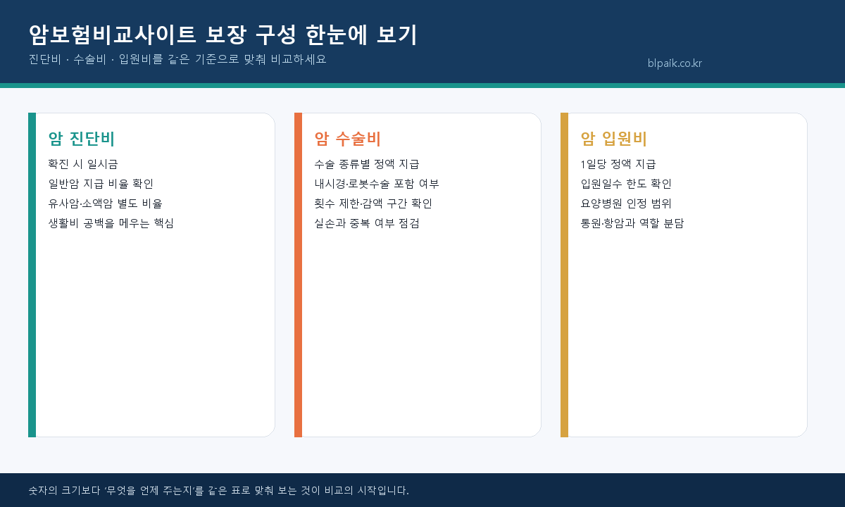 암보험비교사이트 진단비 수술비 입원비 비교 인포그래픽